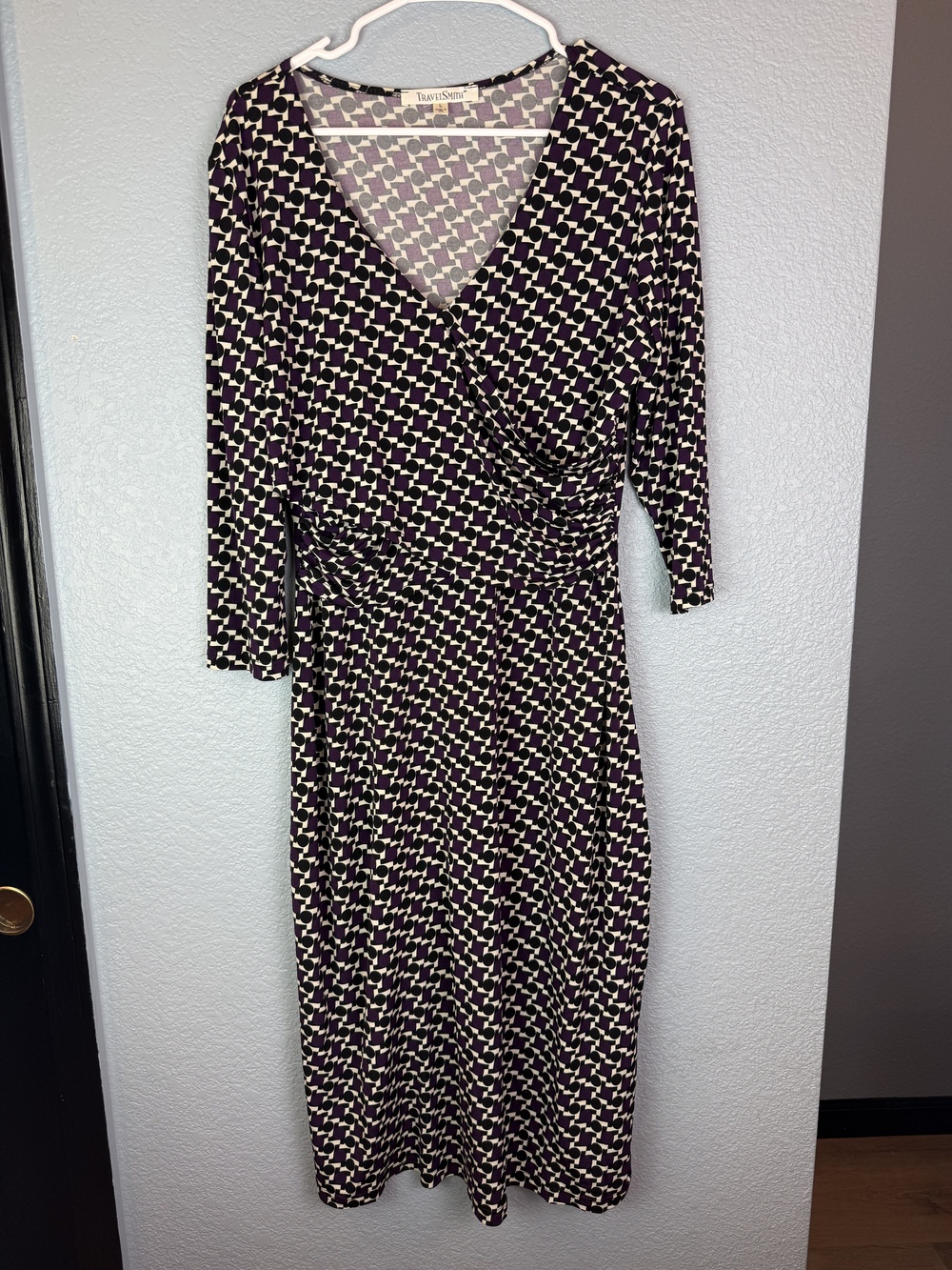 TravelSmith Dress Womens Large Geometric Print Wrap Pocket Made in USA